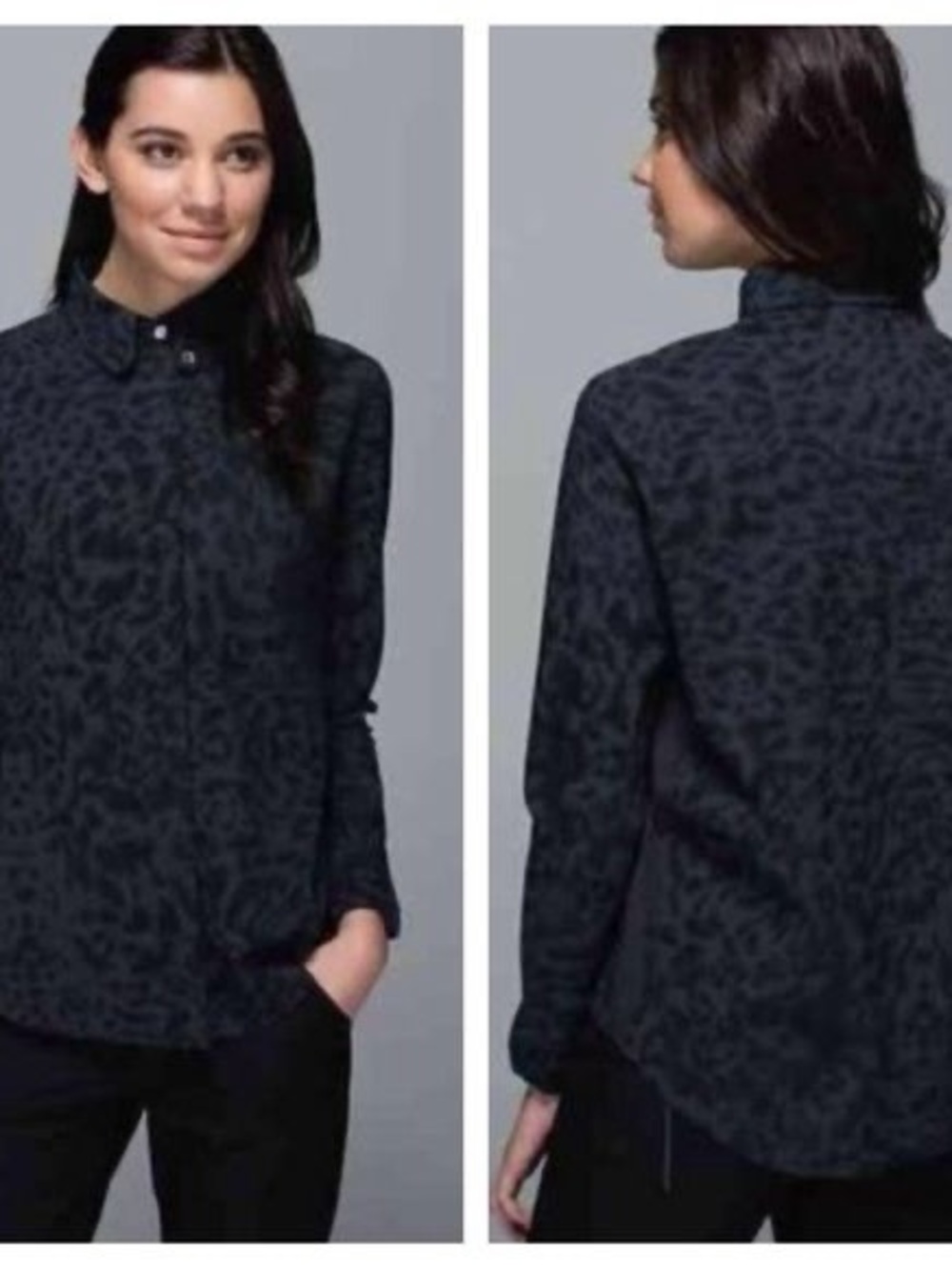 lululemon athletica Charcoal Black Leopard-Print Button-Down Shirt